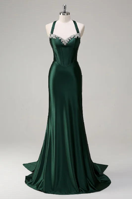 Sparkly Dark Green Mermaid Halter Corset Sequin Prom Dress Tunics Modern contemporary Sparkly Dark Green Mermaid Halter Corset Sequin Prom Dress Tunics Modern contemporary