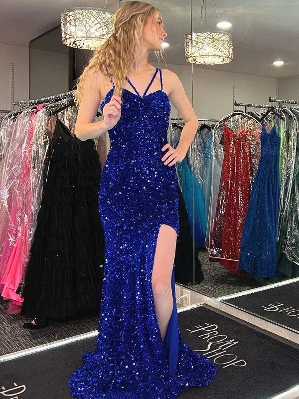 Royal Blue Sequins Mermaid Long Prom Dress, Royal Blue Mermaid Long Formal Evening Dresses Boat Neckline Classic Royal Blue Sequins Mermaid Long Prom Dress, Royal Blue Mermaid Long Formal Evening Dresses Boat Neckline Classic