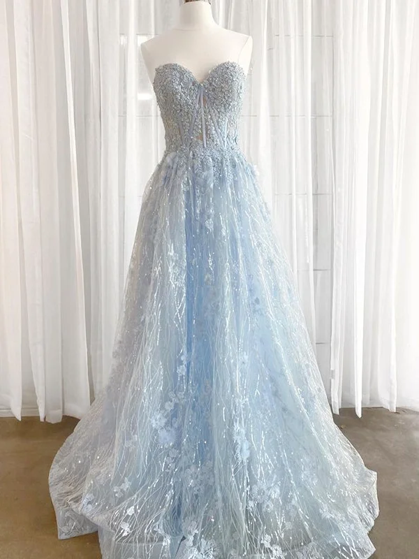 Sweetheart Neck Light Blue Lace Prom Dresses, Light Blue Lace Formal Evening Dresses Halter Neckline Beach Sweetheart Neck Light Blue Lace Prom Dresses, Light Blue Lace Formal Evening Dresses Halter Neckline Beach