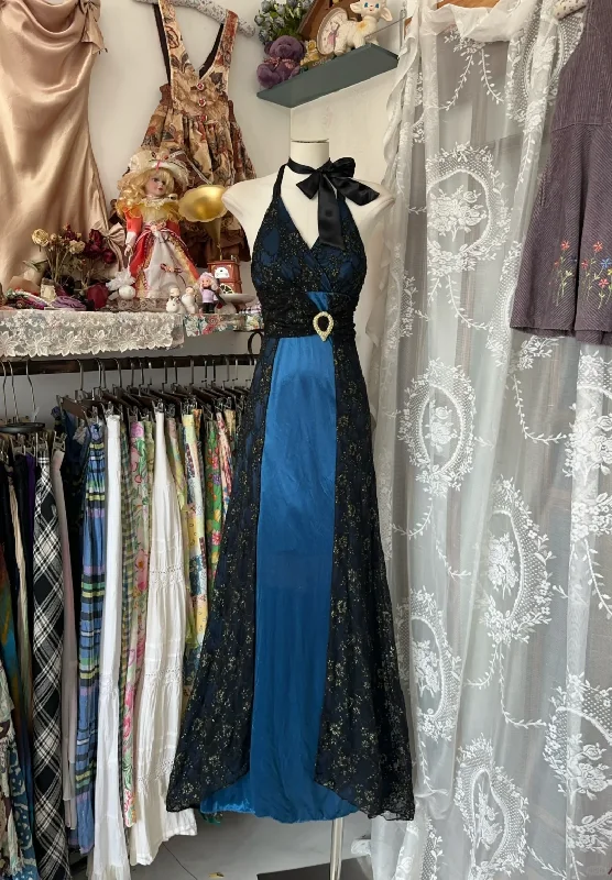 Navy Halter Sheath Lace Satin Vintage Long Party Dress Formal Evening Dress, DP4562 empire Waist empire Navy Halter Sheath Lace Satin Vintage Long Party Dress Formal Evening Dress, DP4562 empire Waist empire