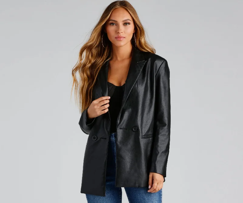 Trendy Oversized Faux Leather Blazer Women's Radiation Jacket