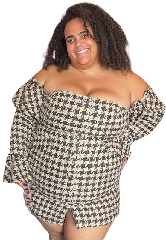Fashion To Figure Brown Houndstooth Blazer Dress, Size 3 Women's Trendy Jacket