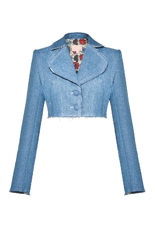 AQUA DENIM CROPPED BLAZER Women's Fashion Blazer