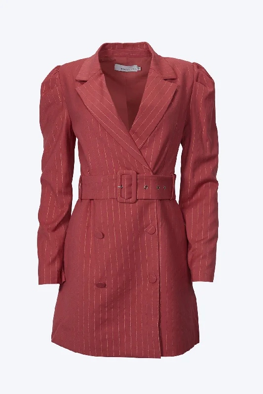 KAYLA PINSTRIPE BELTED BLAZER DRESS Winter Women's Blazer
