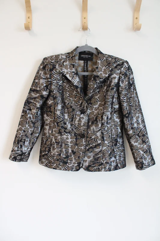 Lafayette 148 New York Gray Brown Shimmer Animal Print Blazer Jacket | 6 Petite Collared Jacket Crew Neck Jacket Turtle Neck Jacket Lafayette 148 New York Gray Brown Shimmer Animal Print Blazer Jacket | 6 Petite Collared Jacket Crew Neck Jacket Turtle Neck Jacket
