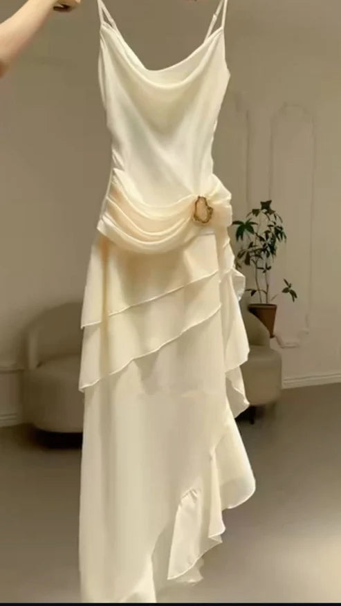 Elegant Ivory Straps Sheath Vintage Long Evening Party Dress DP3960 Turtleneck Warm Winter