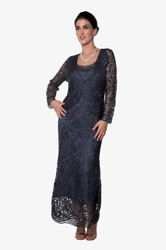 Soulmates C715 Embroidered Silk Lace Evening Dress with Jacket Set Quilted Jacket Puffer Jacket Insulated Jacket