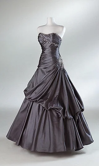 Black Strapless Beading A-Line Vintage Long Party Dress Evening Gown, DP4378 Chiffon Maxi Beach
