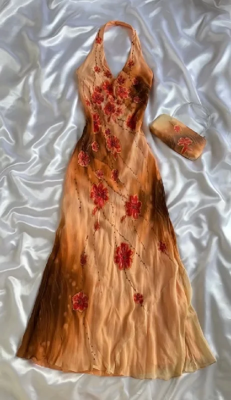 Vintage Halter Beading Chiffon Long Party Dress Evening Gown, DP4081 Boatneck Modish Everyday