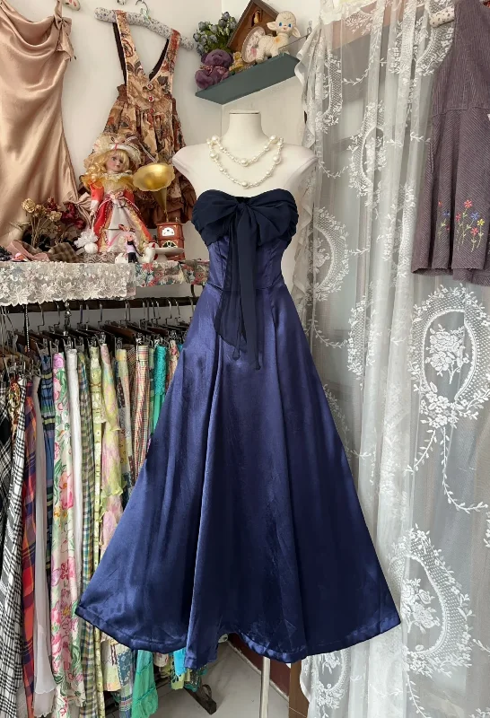 Navy Blue Strapless A-Line Satin Vintage Long Party Dress Formal Evening Gown, DP4552 Tunics Denim casual Navy Blue Strapless A-Line Satin Vintage Long Party Dress Formal Evening Gown, DP4552 Tunics Denim casual