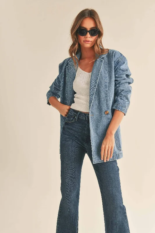 Denim Oversize Blazer Women's Trench Blazer