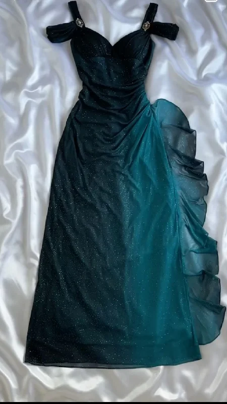 Vintage Ombre Straps Off Shoulder Ruffles Chiffon Long Party Dress, DP4380 Lace Sexy Club