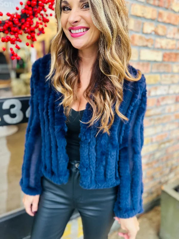 Rosa Faux Rabbit Fur Jacket- Indigo Denim Jacket Leather Jacket Suede Jacket