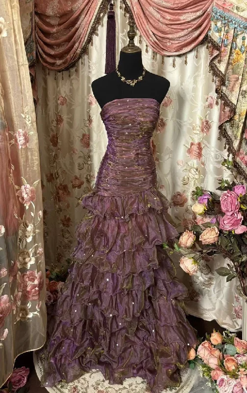 Strapless A-Line Chiffon Tiered Vintage Long Party Dress, DP4327 Mermaid Tail Wedding