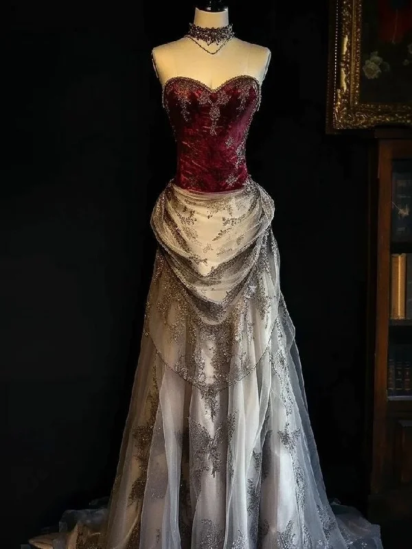 Elegant Strapless A-Line Vintage Long Party Dress Formal Evening Dress, DP4502 Tunics Exclusive limited Elegant Strapless A-Line Vintage Long Party Dress Formal Evening Dress, DP4502 Tunics Exclusive limited