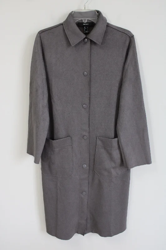 Forever 21 Gray Sueded Long Jacket | S Fleece Jacket Down Jacket Parka