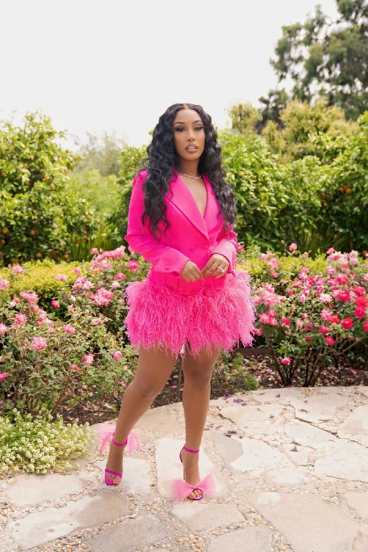 Brunch at Tiffany's Hot Pink Feather Blazer Dress Women's Premium Blazer