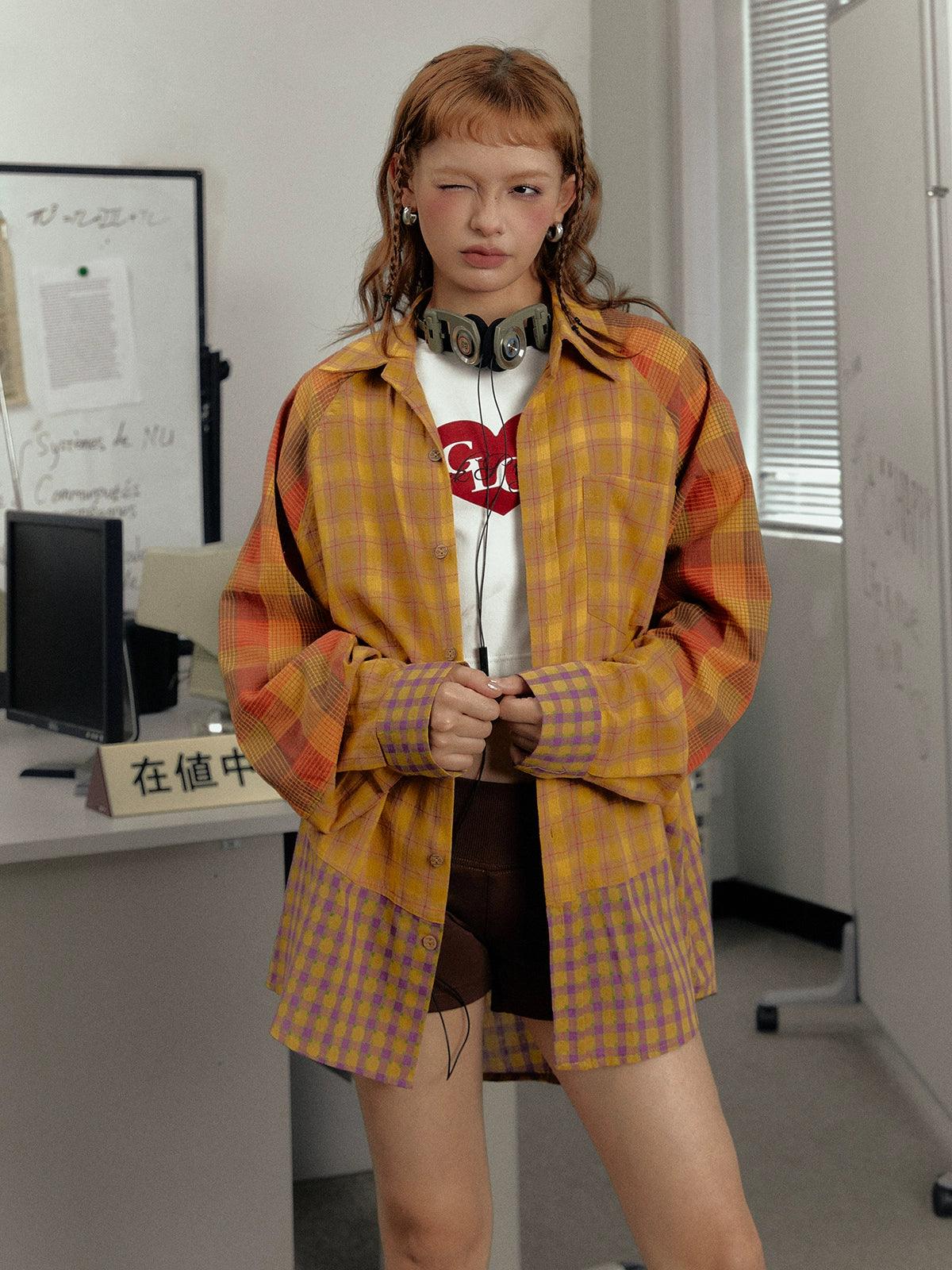 Ezek Mustard Plaid Oversized Shirt Jacket - Unisex Colorblock Flannel Shacket With Purple Checks Jacket Blazer Coat Ezek Mustard Plaid Oversized Shirt Jacket - Unisex Colorblock Flannel Shacket With Purple Checks Jacket Blazer Coat