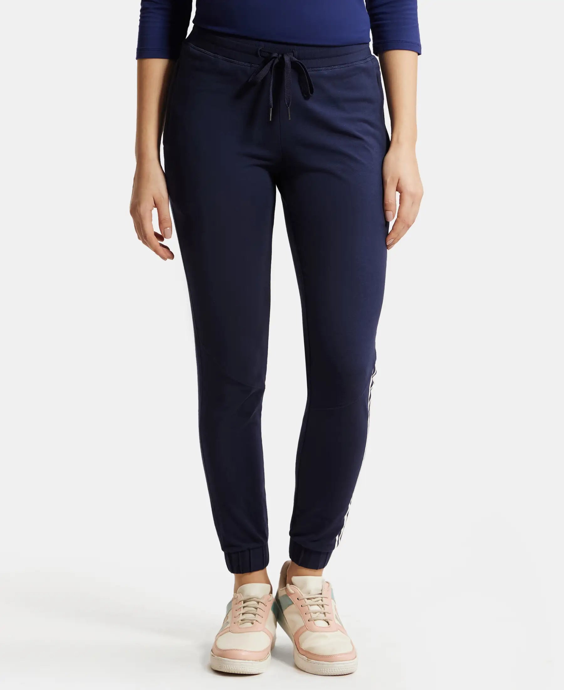 Super Combed Cotton Elastane Stretch Slim Fit Joggers with Side Pockets - Navy Blazer Women's Casual Suit