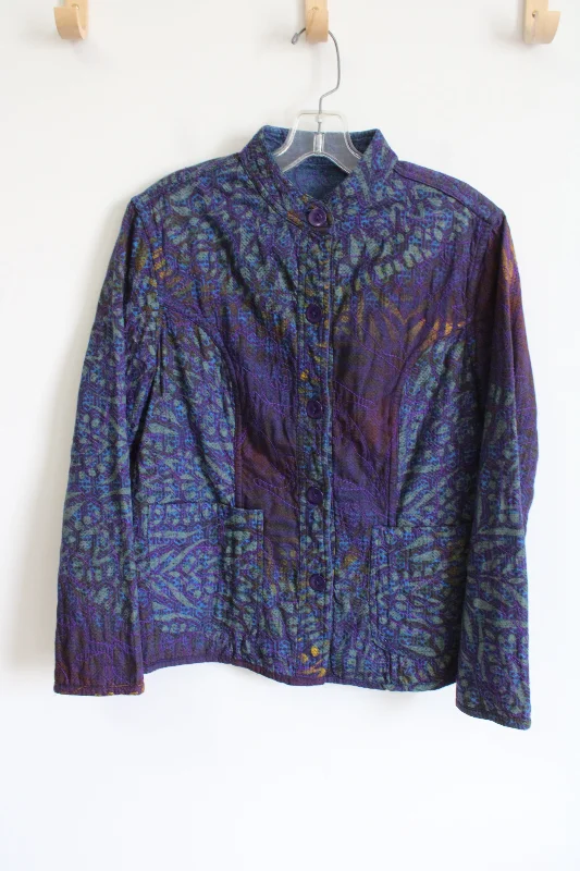 Casual Studio Purple Embroidered Jacket | S Ribbed Jacket Pleated Jacket Ruffled Jacket
