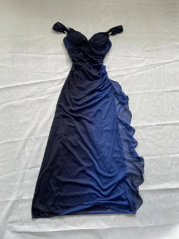 Vintage Ombre Straps Off Shoulder Ruffles Chiffon Long Party Dress, DP4403 Tunics Luxurious high-end