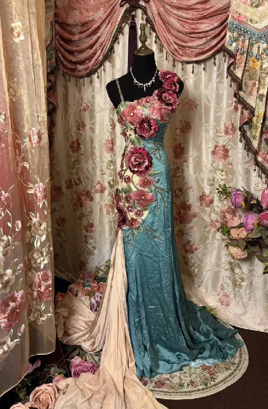 Vintage One Shoulder Embroidery Mermaid Vintage Evening Gown Party Dress, DP4375 High-Low Hemline Casual