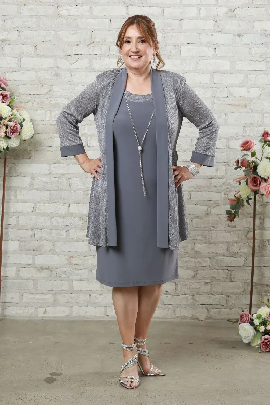 Women's Sleeveless Dress and Jacket Set with Metallic Touches Welt Pockets Slit Pockets Flap Pockets Women's Sleeveless Dress and Jacket Set with Metallic Touches Welt Pockets Slit Pockets Flap Pockets