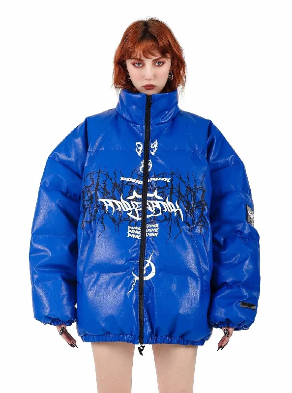 PINKSPINK Skeletal Wing Puffer Jacket Front Pockets Side Pockets Patch Pockets