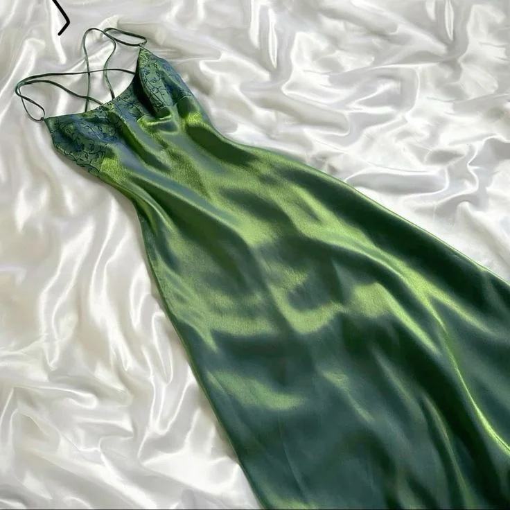 Green Spaghetti Straps Sheath Satin Vintage Long Party Dress, DP4427 Tunics Stylish modern