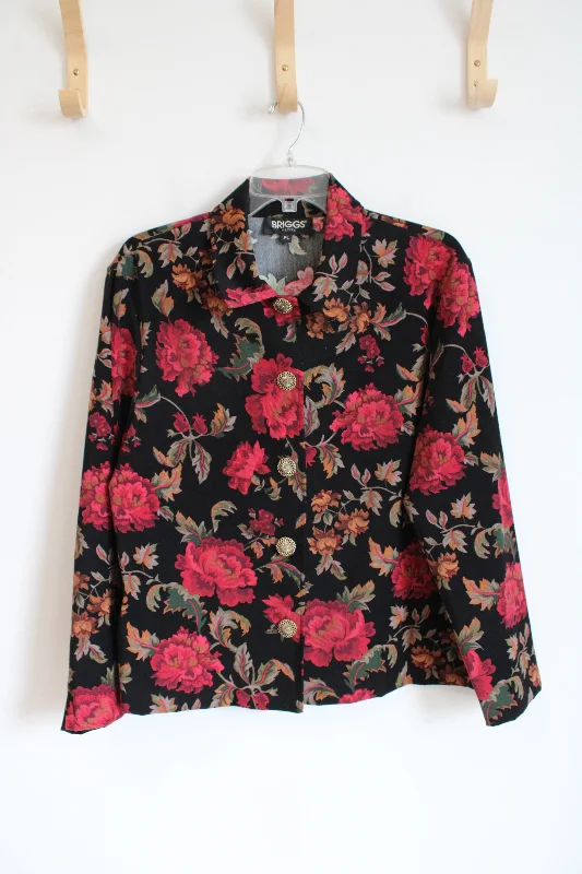 Briggs Vintage Red Floral Gold Buttoned Black Jacket | L Petite Mesh Jacket Canvas Jacket Denim Jacket Briggs Vintage Red Floral Gold Buttoned Black Jacket | L Petite Mesh Jacket Canvas Jacket Denim Jacket