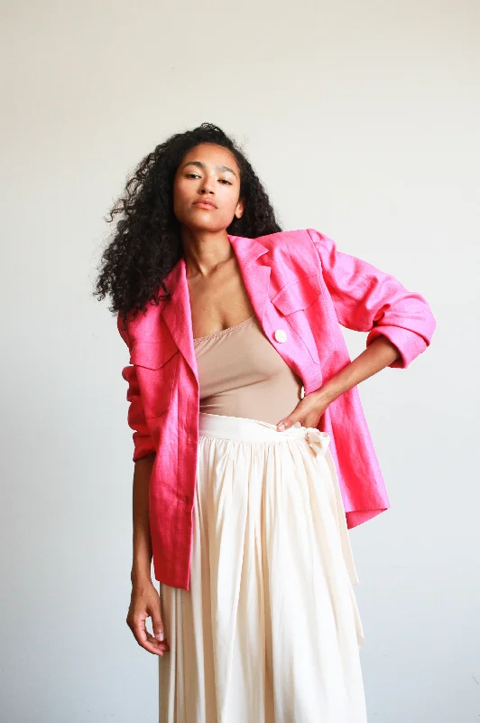 1980s Yves Saint Laurent Fuchsia Linen Boxy Blazer Women's Solid Blazer