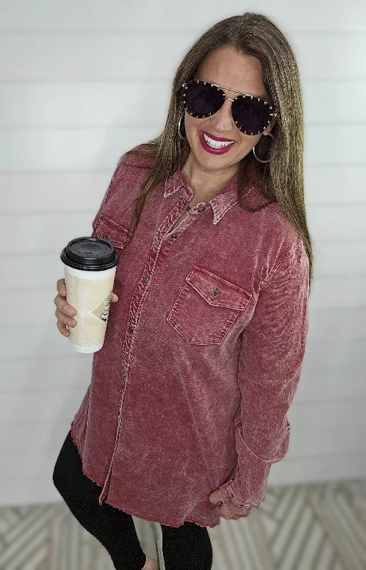 WINE CORDED BUTTON DOWN DRESS/JACKET Print Jacket Jacquard Jacket Patchwork Jacket