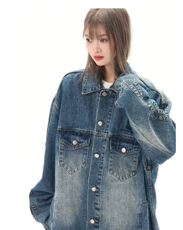 Oversized Denim Jacket With Print Collared Jacket Crew Neck Jacket Turtle Neck Jacket Oversized Denim Jacket With Print Collared Jacket Crew Neck Jacket Turtle Neck Jacket