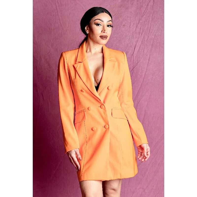 AMIRAH Orange Double Breasted Blazer Dress Women's Classic Blazer