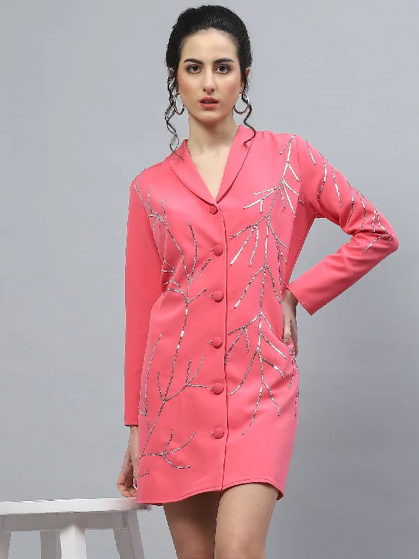 DELUXE PINK BLAZER DRESS Women's Patchwork Suit