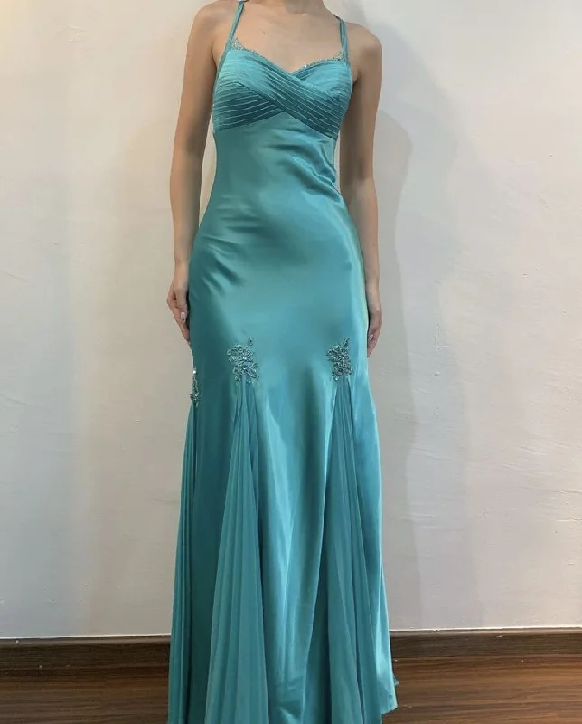 Turquoise Straps Mermaid Satin Vintage Long Party Dress Formal Evening Dress, DP4607 Tunics Versatile functional Turquoise Straps Mermaid Satin Vintage Long Party Dress Formal Evening Dress, DP4607 Tunics Versatile functional