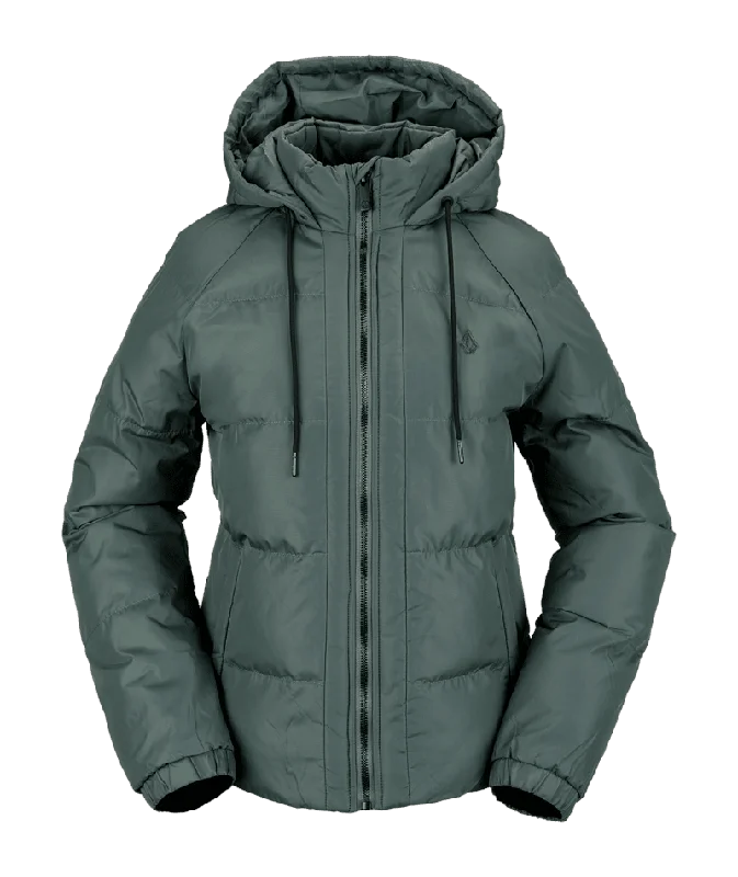 VOLCOM Women's Ithan Puff Jacket Eucalyptus Satin Jacket Silk Jacket Chiffon Jacket