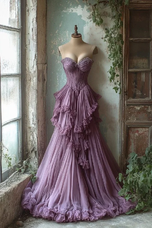 Dusty Purple Sweetheart A-Line Vintage Long Formal Evening Party Dress, DP4447 Tunics Versatile functional