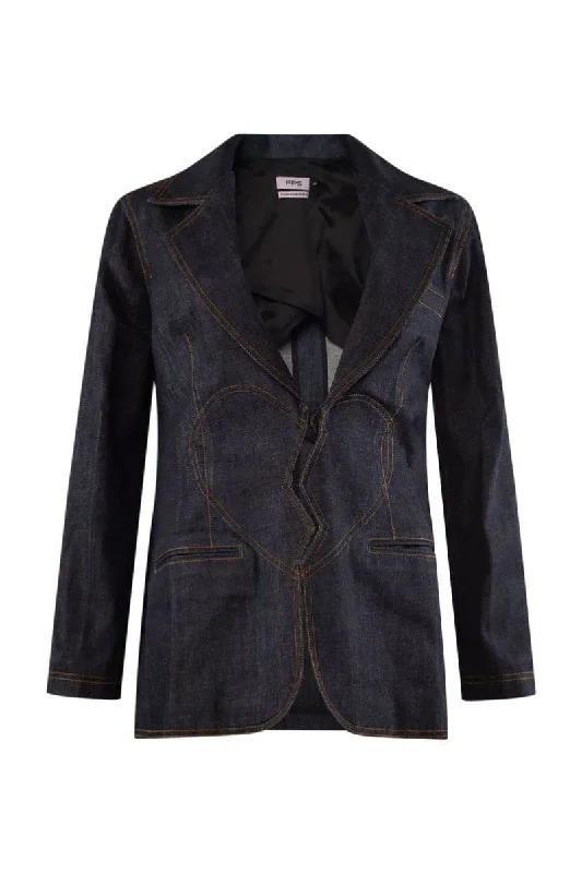 BROKEN HEART DENIM & BROWN SEAM BLAZER Women's Unique Blazer