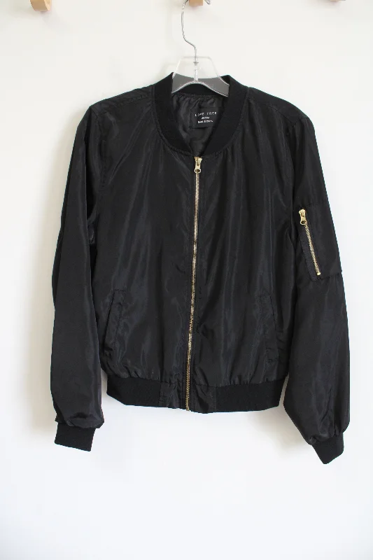 Love Tree Black Bomber Style Jacket | M One-Shoulder Jacket Off-the-Shoulder Jacket Asymmetrical Jacket Love Tree Black Bomber Style Jacket | M One-Shoulder Jacket Off-the-Shoulder Jacket Asymmetrical Jacket