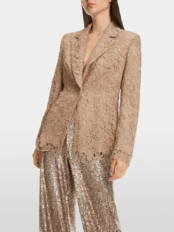Marc Cain Glam Guipure Lace Blazer In Shiny Sand XG 34.04 W12 COL 625 Women's Handmade Blazer Marc Cain Glam Guipure Lace Blazer In Shiny Sand XG 34.04 W12 COL 625 Women's Handmade Blazer