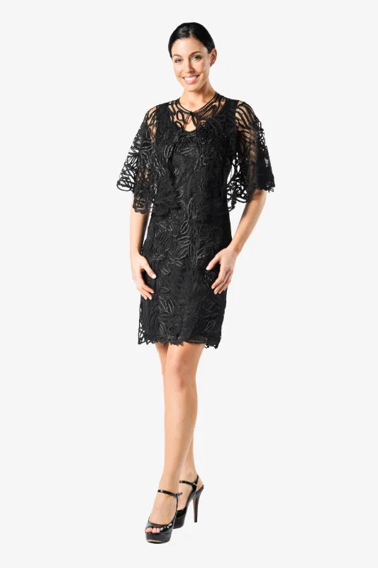 Soulmates D1107 Rose Flower Embroidered Hand Crocheted Lace Cape Jacket with Dress Set Striped Jacket Polka Dot Jacket Floral Jacket