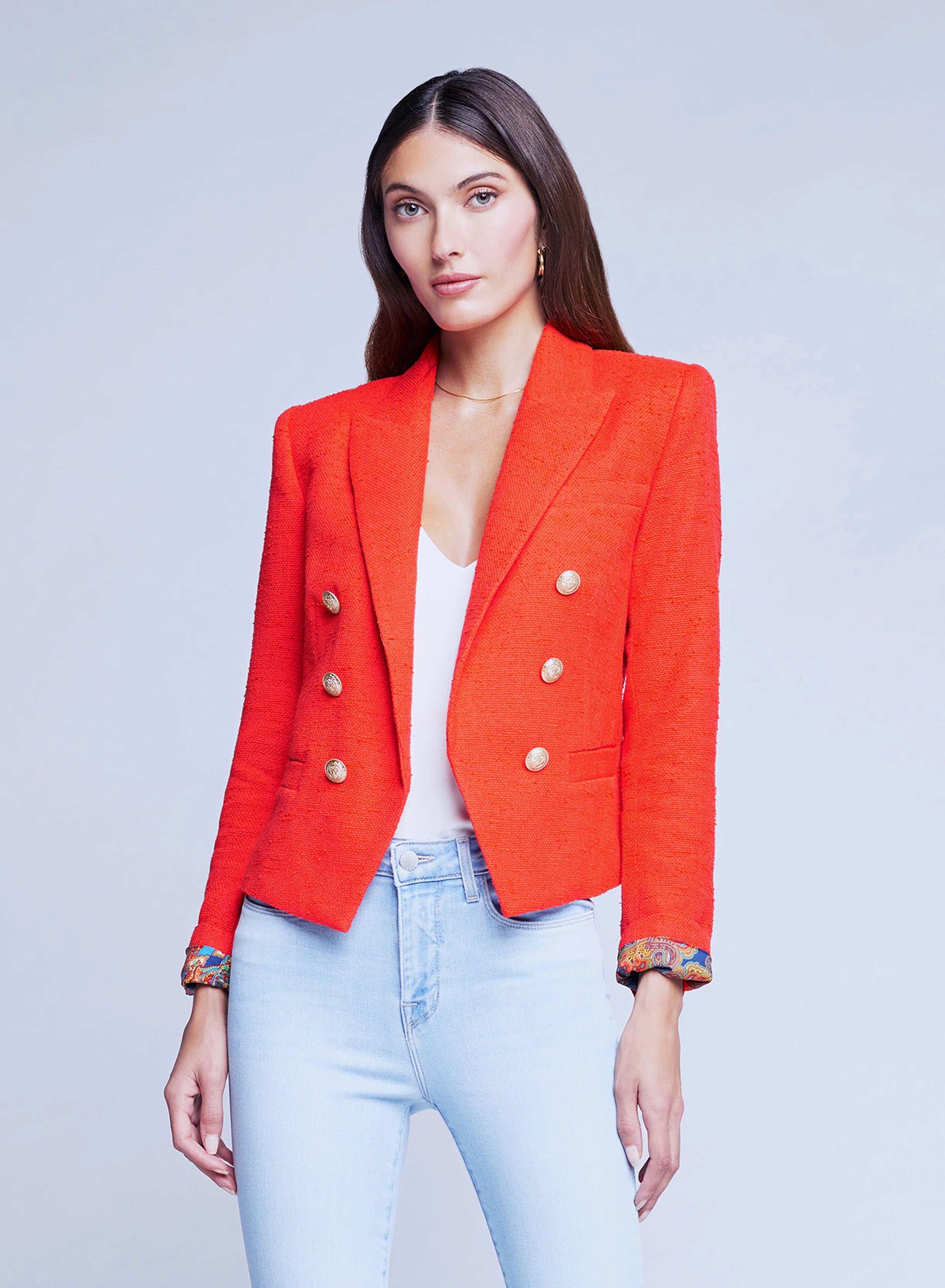 Brooke Tweed Blazer Fire Red - L'AGENCE Women's Luxurious Jacket