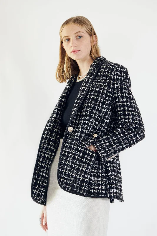 Black & White Tweed Checkers Blazer Women's Classic Blazer
