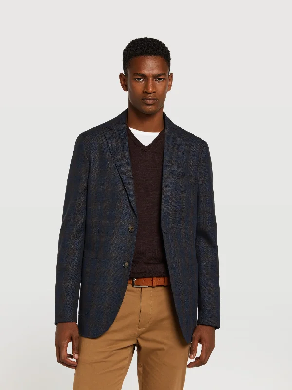 Unstructured windowpane check wool linen blazer Women's Denim Suit