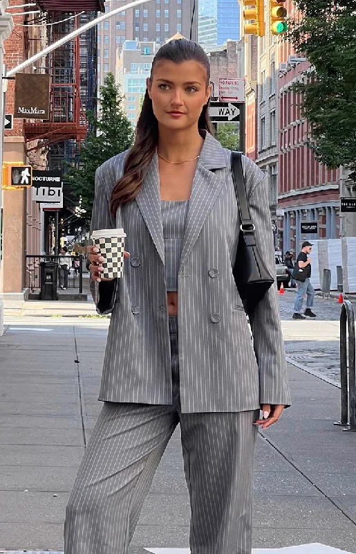 Louis Grey Striped Oversized Blazer Women's Party Jacket