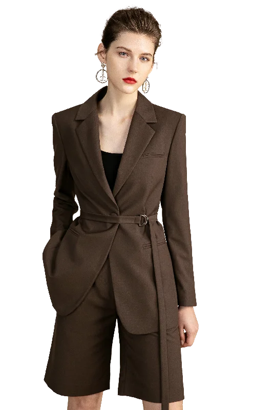 V Neck Belted Blazer and Short Skirts Women's Unique Blazer
