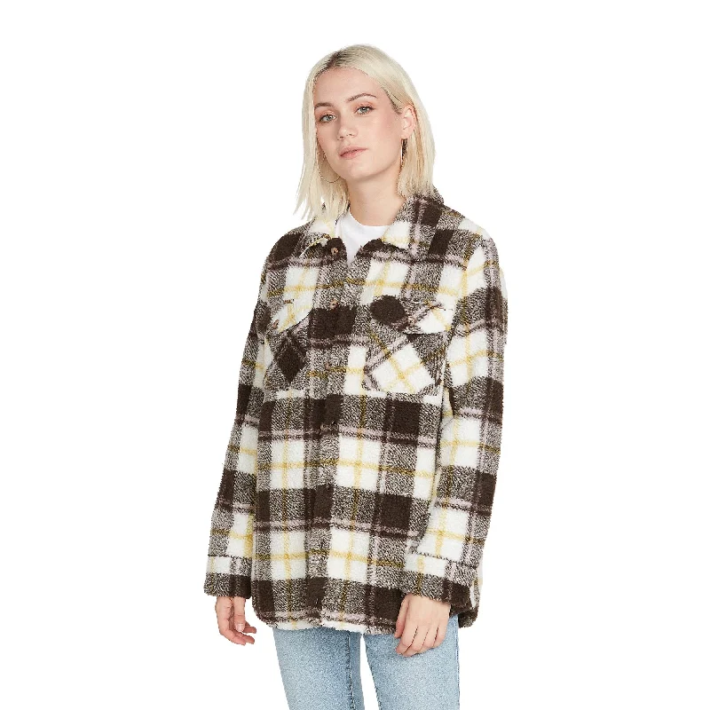 VOLCOM Women's Silent Sherpa Jacket Espresso Herringbone Jacket Houndstooth Jacket Plaid Jacket VOLCOM Women's Silent Sherpa Jacket Espresso Herringbone Jacket Houndstooth Jacket Plaid Jacket