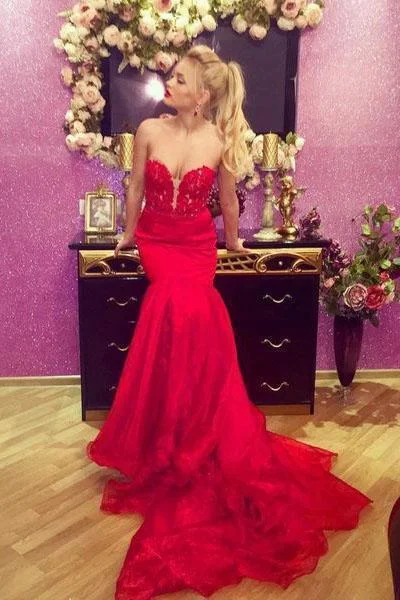 Sexy Red Mermaid Sweetheart Prom Dresses Satin Strapless Long Party Dresses Tunics Vintage classic Sexy Red Mermaid Sweetheart Prom Dresses Satin Strapless Long Party Dresses Tunics Vintage classic