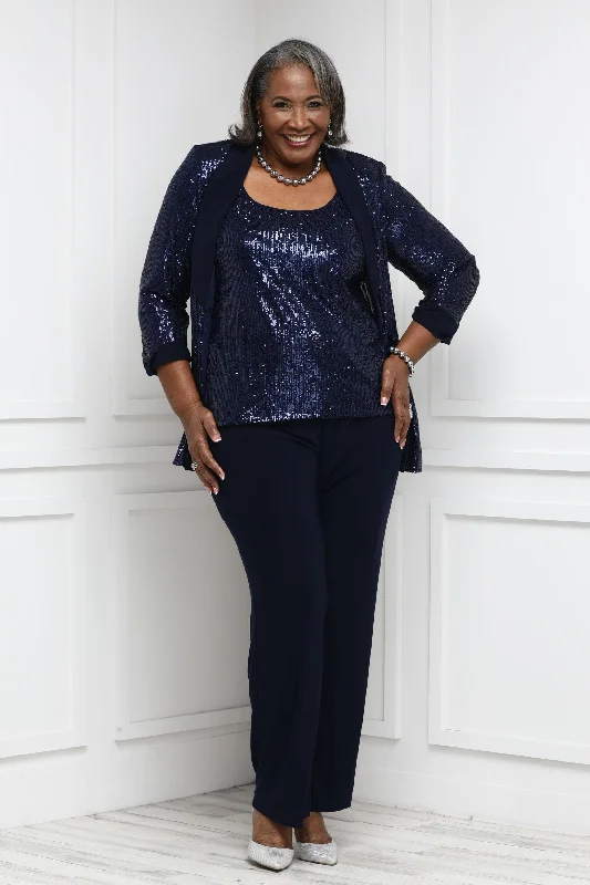 Women Plus Size Sequin Beaded Jacket and Pantsuit Welt Pockets Slit Pockets Flap Pockets Women Plus Size Sequin Beaded Jacket and Pantsuit Welt Pockets Slit Pockets Flap Pockets
